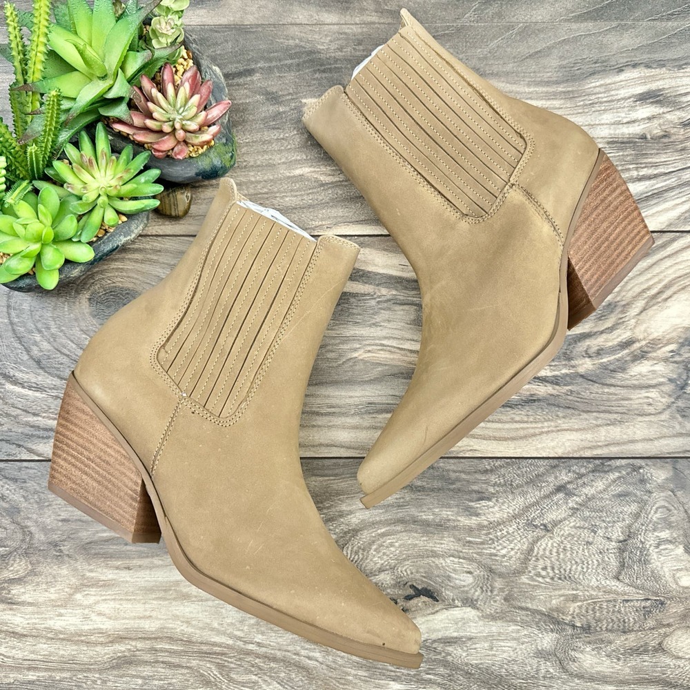NEW Steve Madden 9M Terezza Tan Nubuck Pull On Pointed Toe Ankle Bootie